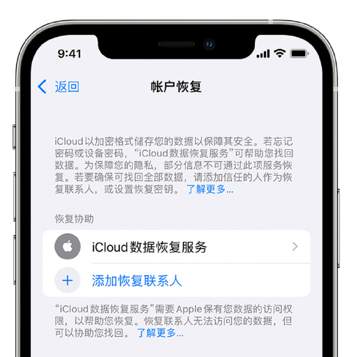 普格苹果手机维修分享在 iPhone 上设置帐户恢复联系人的方法 